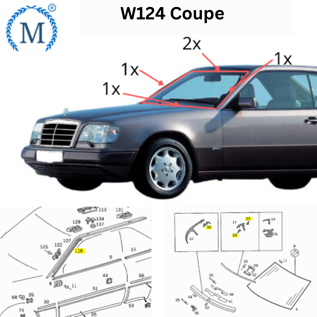 W124 Coupé & Cabrio Windshield Sealing Complete Set 5 Pieces –  MBZCLASSICPARTS GmbH 窓ガラス外側シール 自動車用ウィンドウシール Compatible With For W203 2000-2011 車窓シール サンルーフシールストリッ
