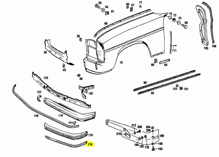 Mercedes W114 C114 Rail good Stoßstange vorne unten NEU