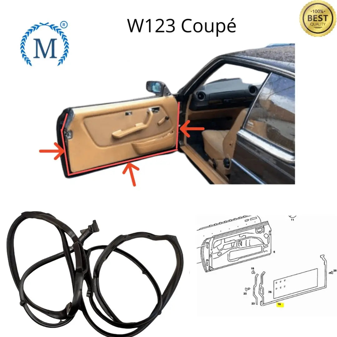 W123 Coupé Türdichtungen Abdichtrahmen Set rechts & links Neu 