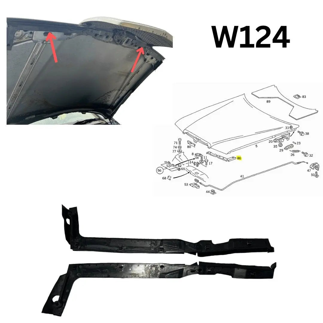 W124 Abdichtung Motorhaubenbügel SET vorne rechts & links NEU 