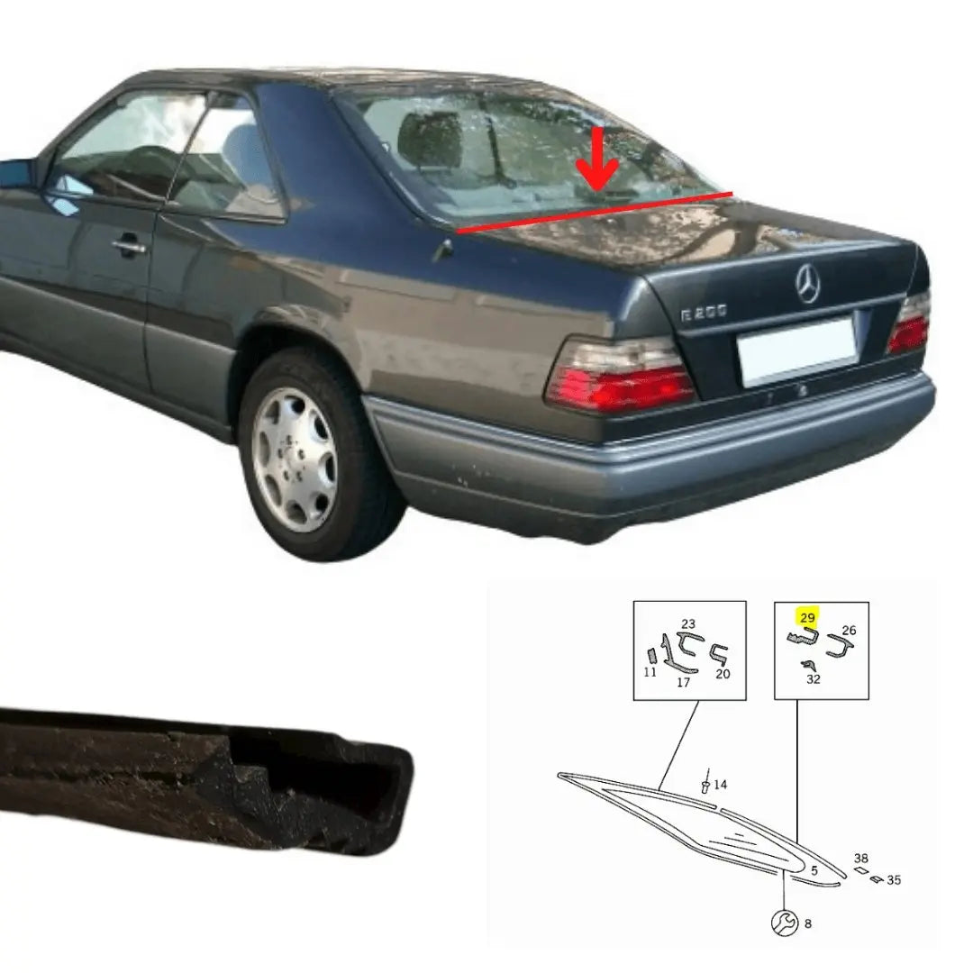 W124 Coupé Unterlage Heckscheibe unten Neu » Mercedes Teile online 
