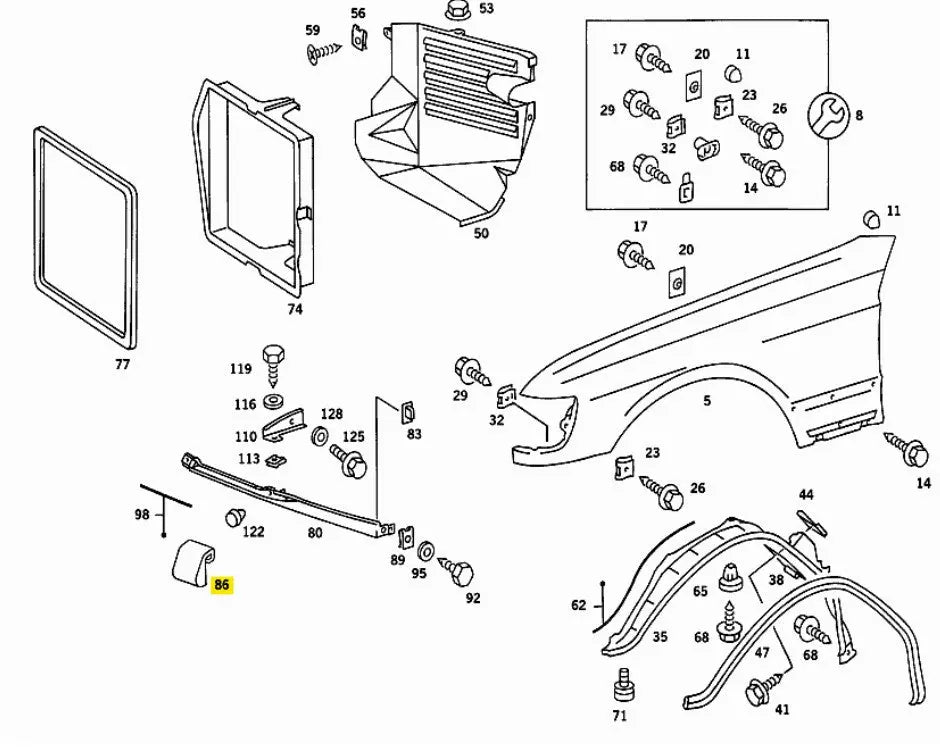 W126 C126 SEC Coupé Kantenschutz unter Leuchteinheit Neu  