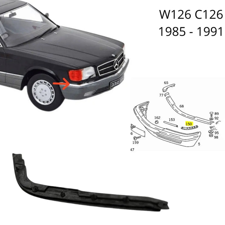 メルセデス―ベンツ126-SECリサイクルフロントバンパー販売 W126 S SE SEL SEC FRONT SEAL BETWEEN BUMPER AND FENDER